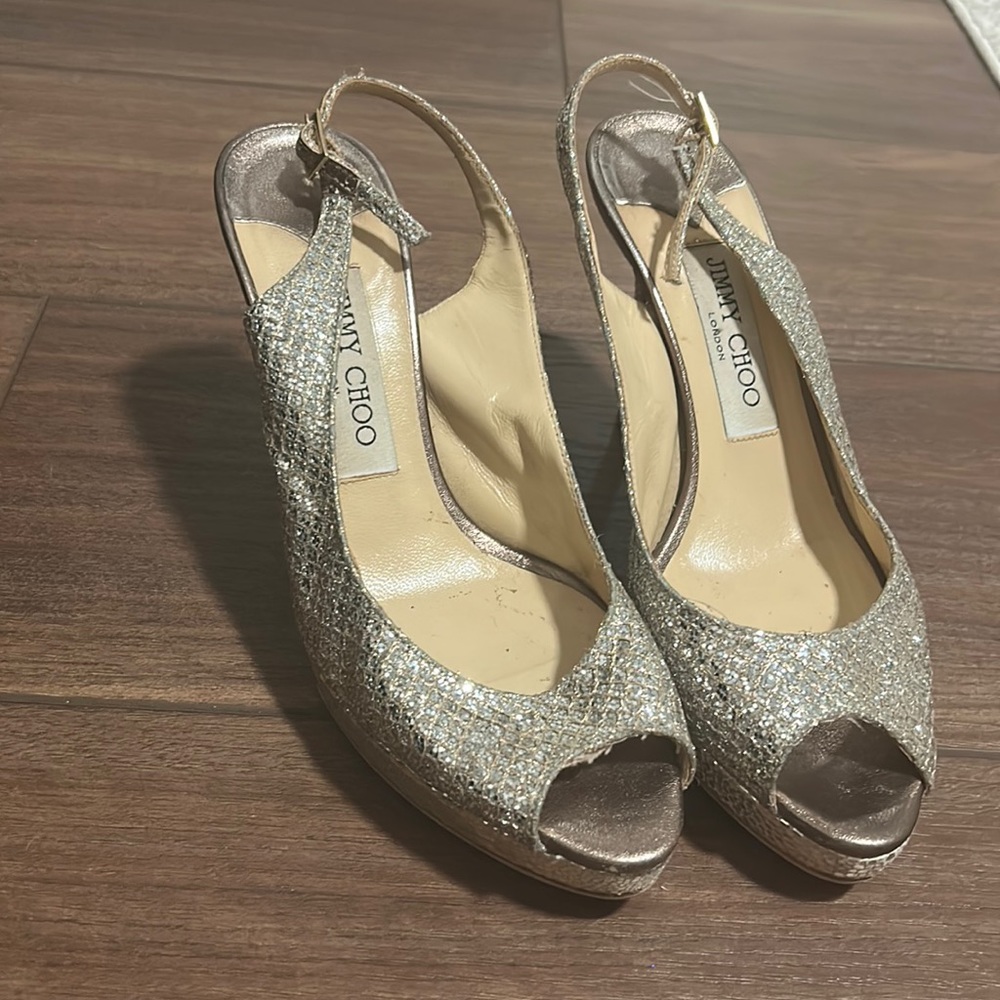 Jimmy choo sparkly silver heels